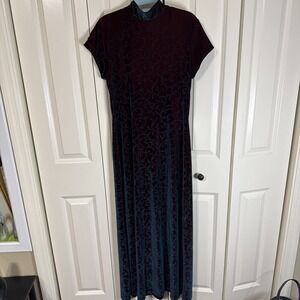 Women's Rhapsody LTD Velvet/Velour Dress Teal & Maroon Swirl Design Sm/M Y2K 90s